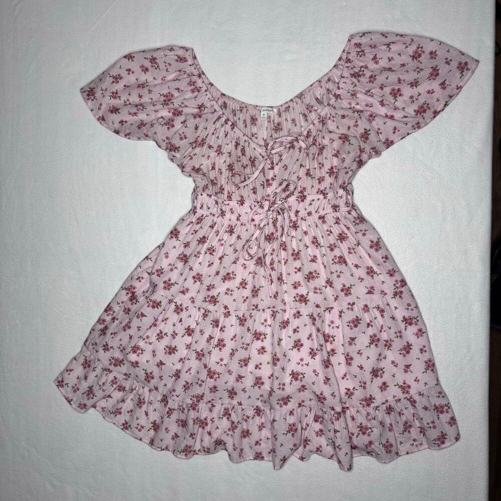 Pink Floral Peasant Casual Dress